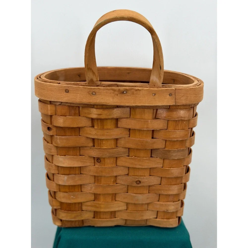 Vtg Longaberger Woven Wood Splint Hanging Wall Basket Pocket Farmhouse Decor